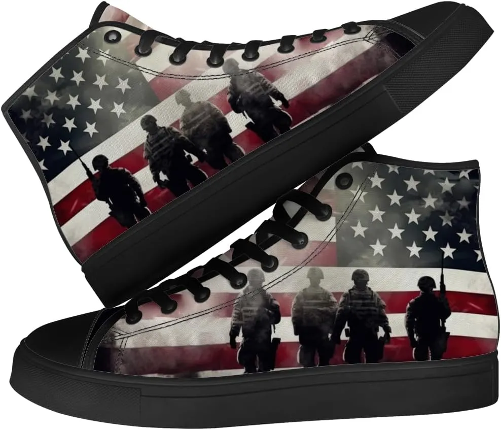 Veteran Shoes for Men Women Patriotic High Top Canvas Sneakers Lace Up Casual Walking Shoes Gifts for Dad Mom