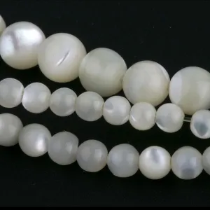 Vintage Mother of Pearl round beads in strands.  5 sizes. B15-MOP005b