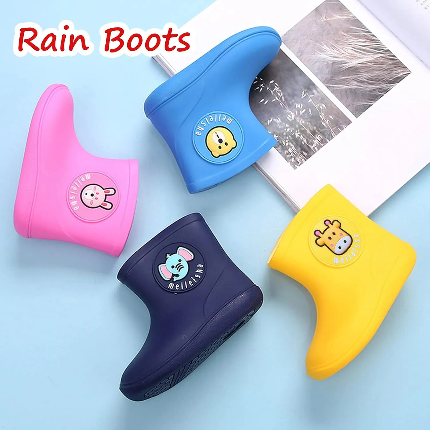 Waterproof Rain Boots for Kids Toddler Girls & Boys Fall Cartoon Anti-Slip Ankle Jelly Rainshoes
