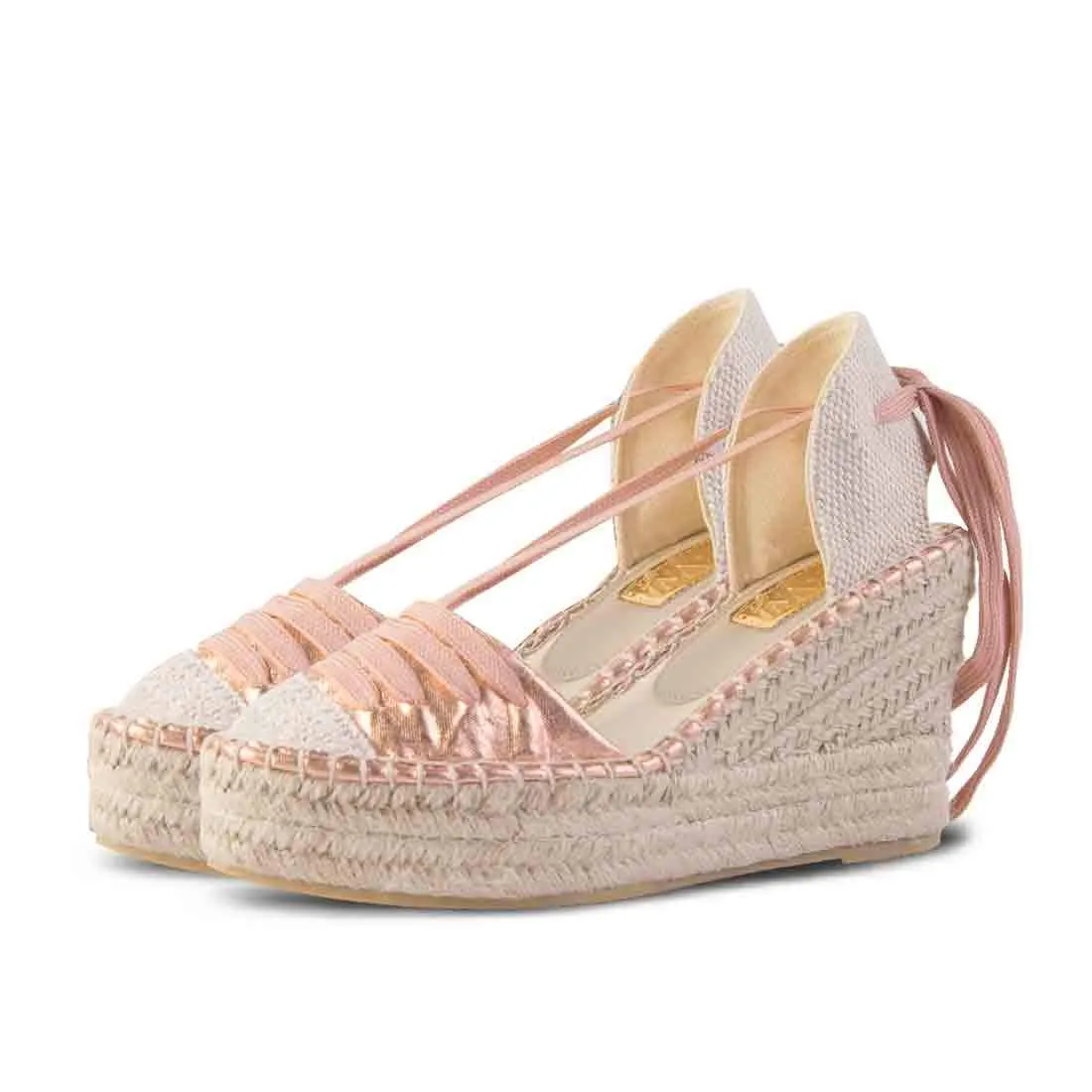 Wedge Shoe Espadrilles Elba Metal Beige Pink