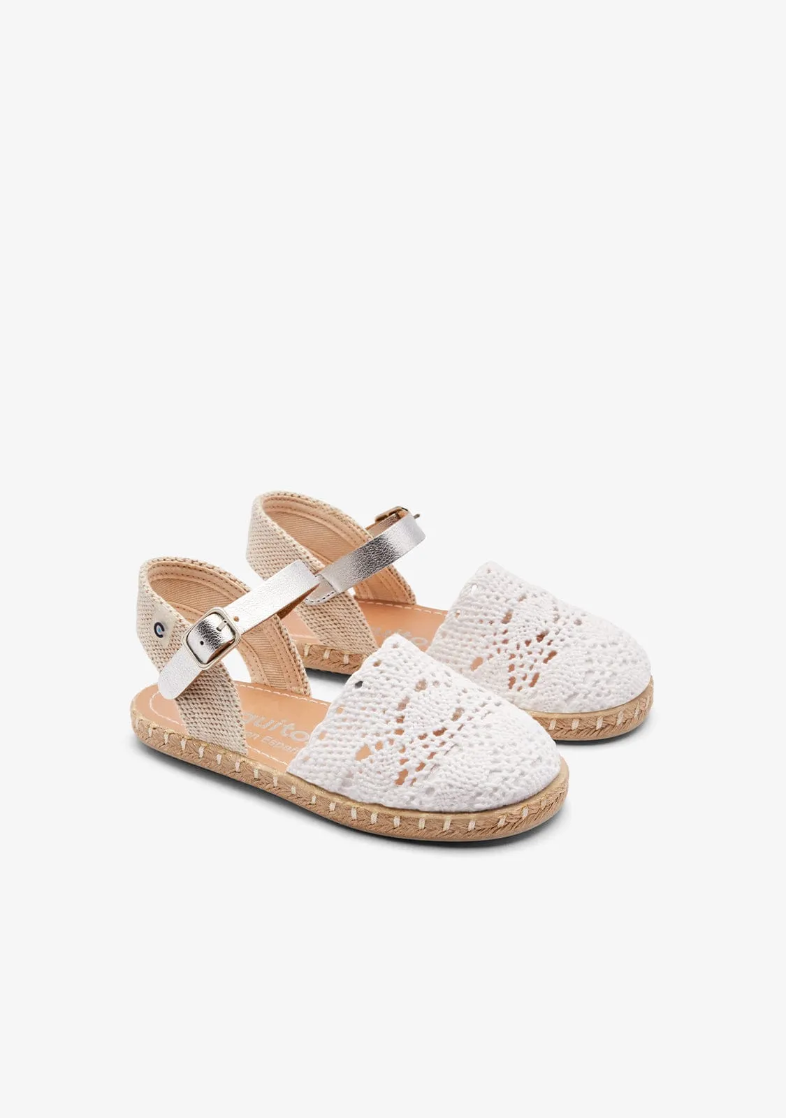 White Crochet Buckle Espadrilles