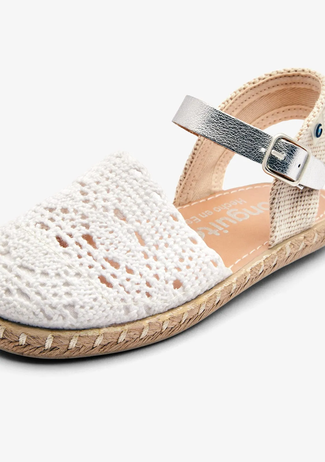 White Crochet Buckle Espadrilles