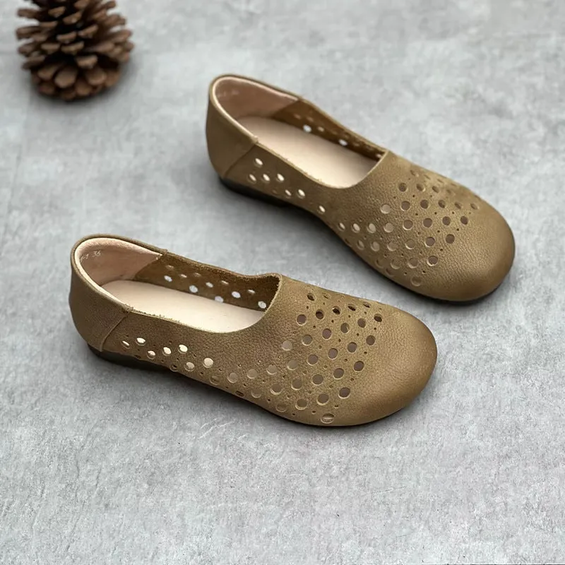 Women's Hollow Out Summer Flat Handmade Cow Leather Sandals