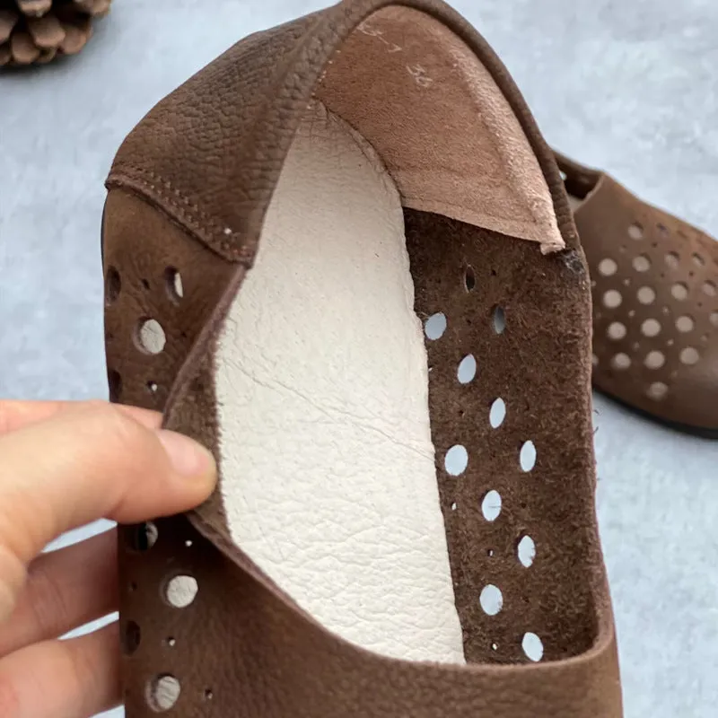 Women's Hollow Out Summer Flat Handmade Cow Leather Sandals