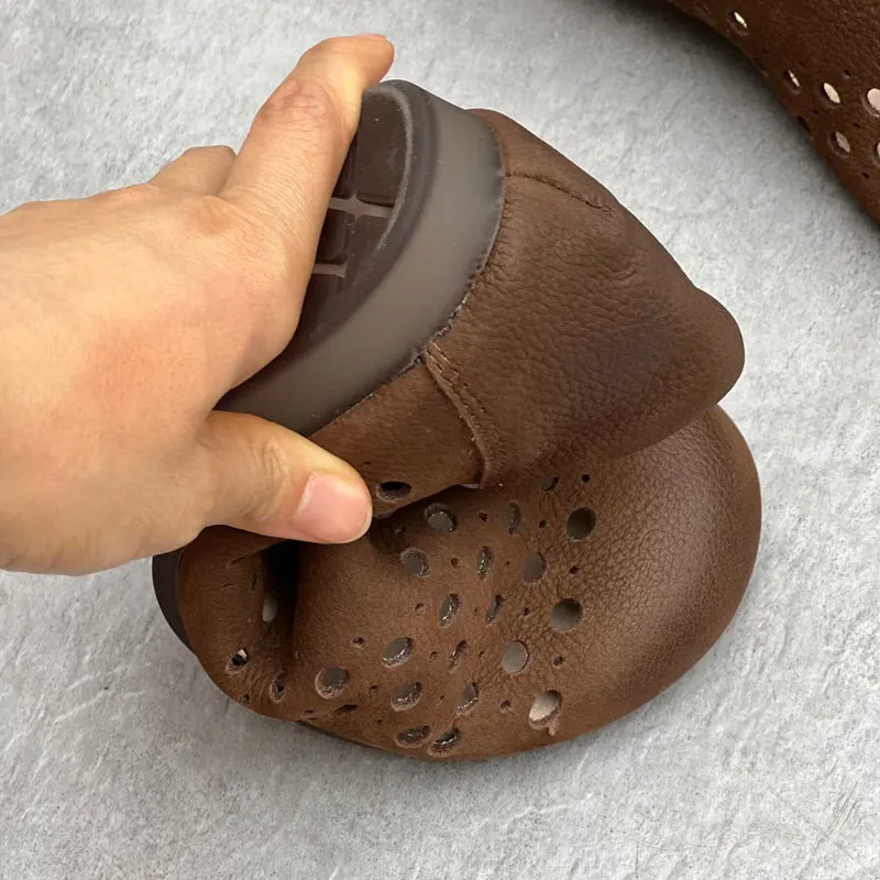 Women's Hollow Out Summer Flat Handmade Cow Leather Sandals