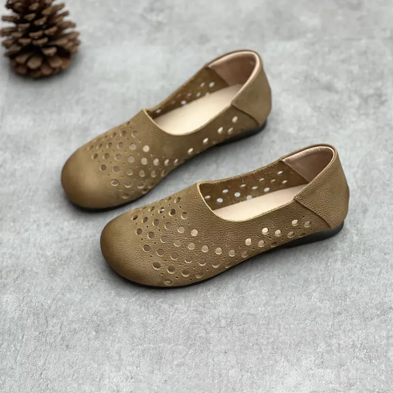 Women's Hollow Out Summer Flat Handmade Cow Leather Sandals
