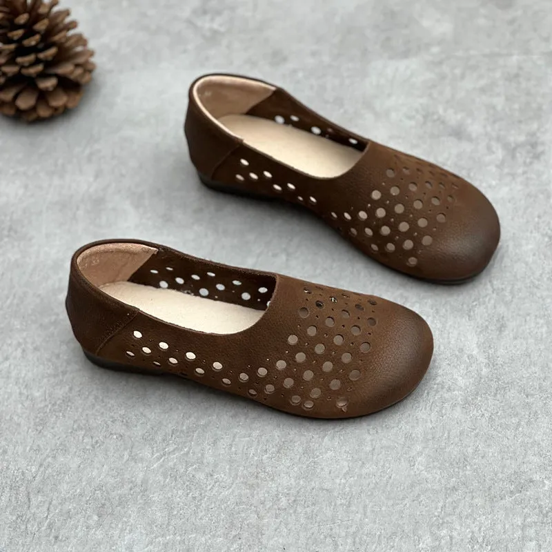 Women's Hollow Out Summer Flat Handmade Cow Leather Sandals