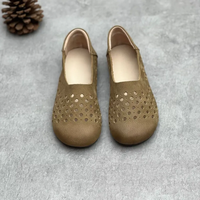 Women's Hollow Out Summer Flat Handmade Cow Leather Sandals