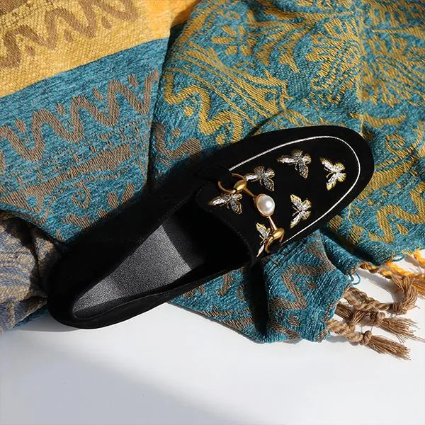 Women's Retro Embroidered Bee Slip-On Loafers 59068607S