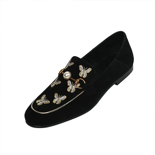 Women's Retro Embroidered Bee Slip-On Loafers 59068607S