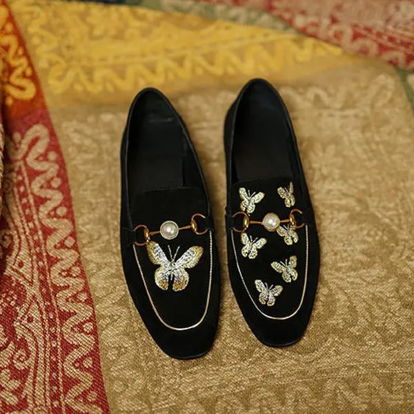Women's Retro Embroidered Bee Slip-On Loafers 59068607S