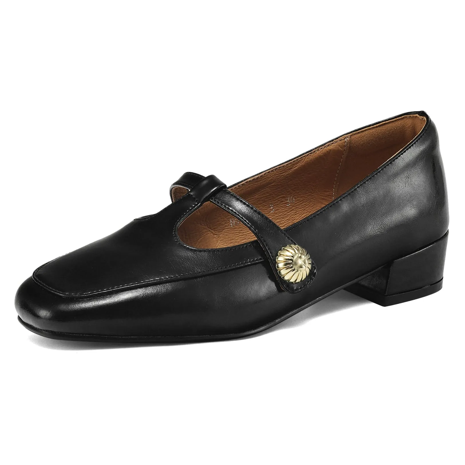 Women's Retro Low Heel T-Strap Handmade Leather Shoes