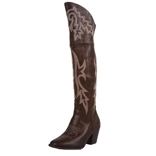 Women's Vintage Square Heel Riding Boots 11323101C