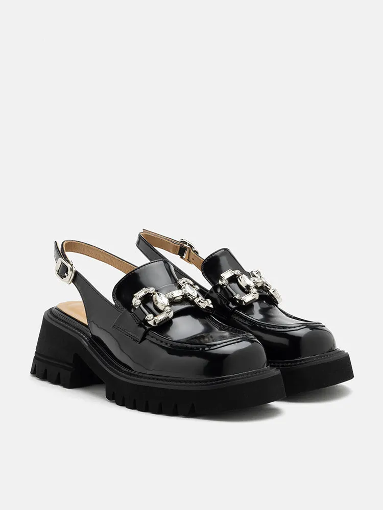 Yasmin Diamante Embellished Buckle Slingback Loafers