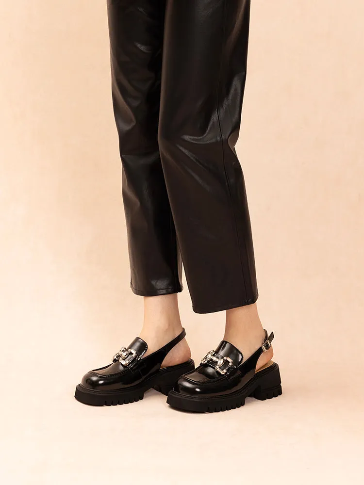 Yasmin Diamante Embellished Buckle Slingback Loafers